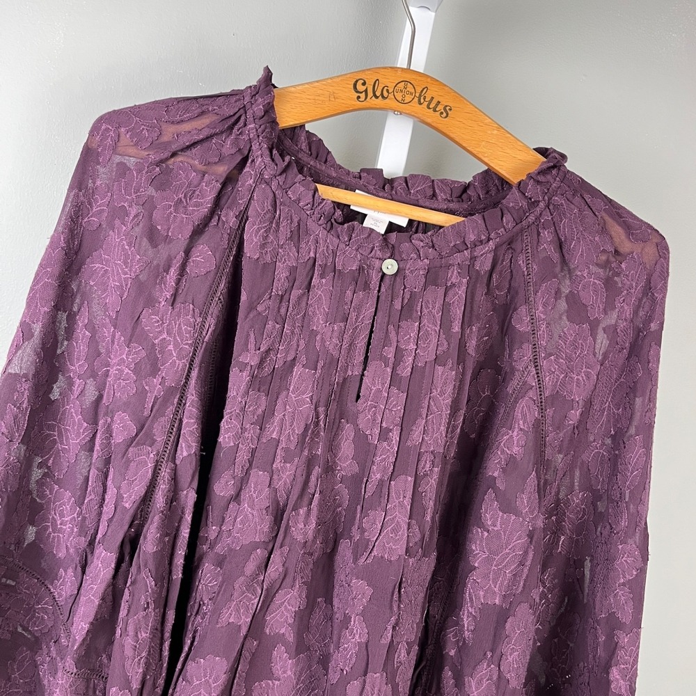 J. Jill‎ Plum Purple Boho Top Womens XLP Gauzy Floral Blouse Semi-Sheer